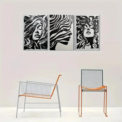 3pcs Modern Abstract Black and White Metal Print Ready to Hang Art