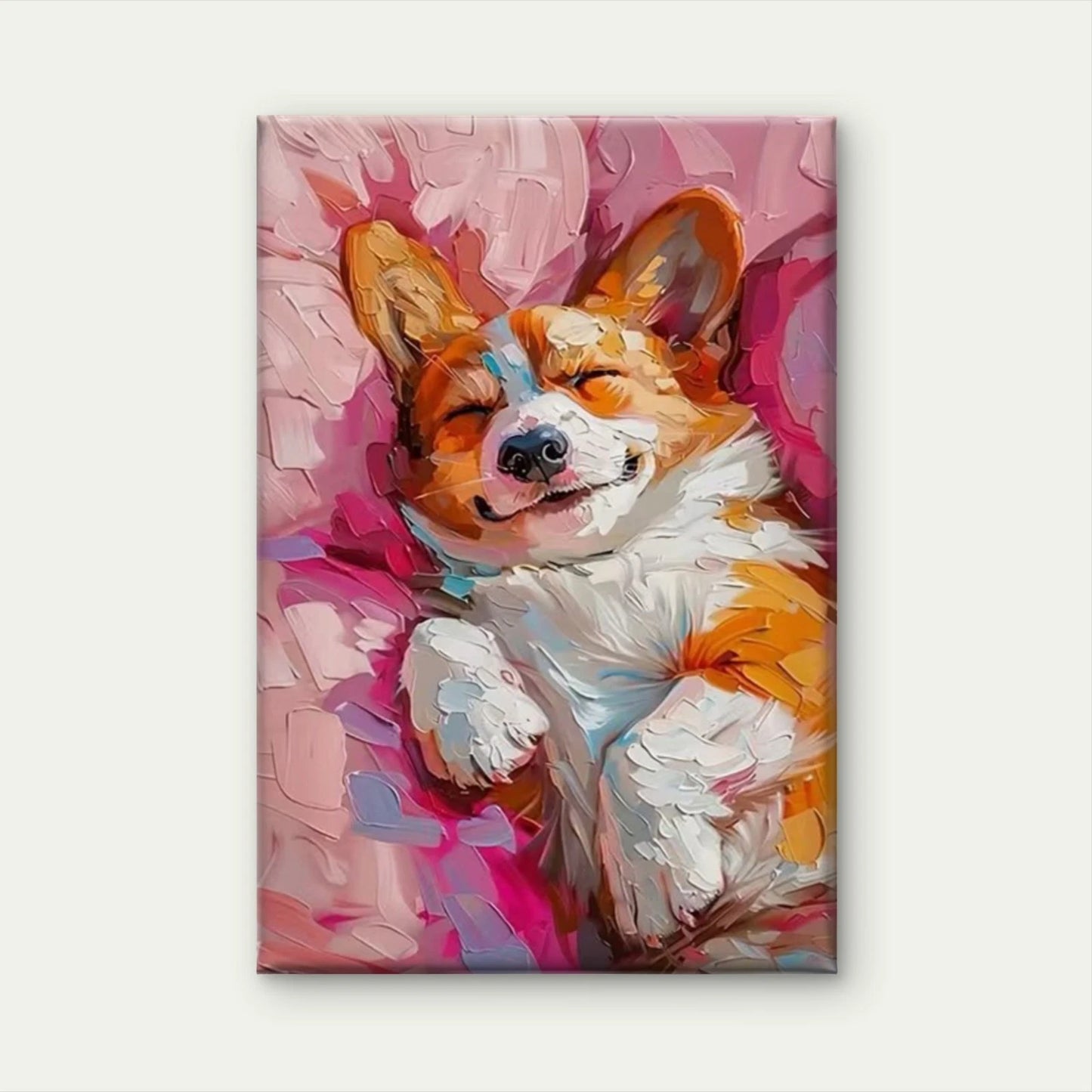 Vibrant Pink & Orange Corgi Peaceful Slumber 60x90cm Metal Print Ready to Hang