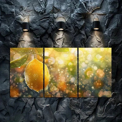 3pcs Lemon Hanging on Tree Metal Print Ready to Hang Art