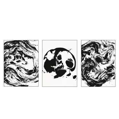 3pcs Black And White Abstract Liquid Texture    Wall Art Set Canvas Framed 60x90cm - High Quality Print 100% Australian Made Wall Canvas Ready to Hang