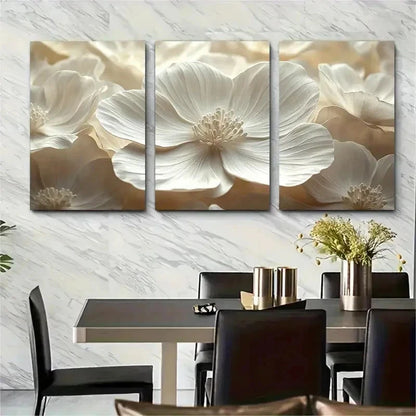 3pcs White Flower Petals Abstract J Wall Art Set Canvas Framed 40x60cm - High Quality Print 100% Australian Made Wall Canvas Ready to Hang