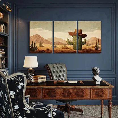 3pcs Desert Landscape Cowboy Hat Cactus Mountain Metal Print Ready to Hang Art