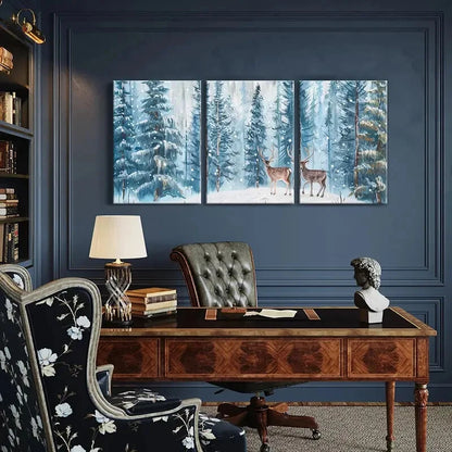 3pcs Winter Forest Deer Art Snowy Landscape Metal Print Ready to Hang Art