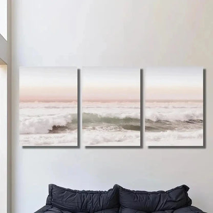 3pcs Pink Coast Sunset, Ocean Scenery, Metal Print Ready to Hang Art