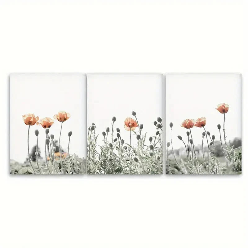 3pcs Featuring a Poppy Design Botanical Theme Metal Print Ready to Hang Art