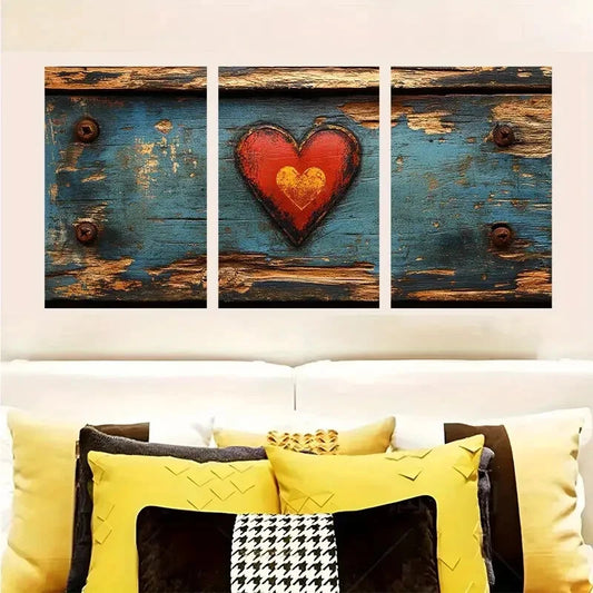 3pcs Coastal Cowgirl Love Heart Blue & Orange Metal Print Ready to Hang Art