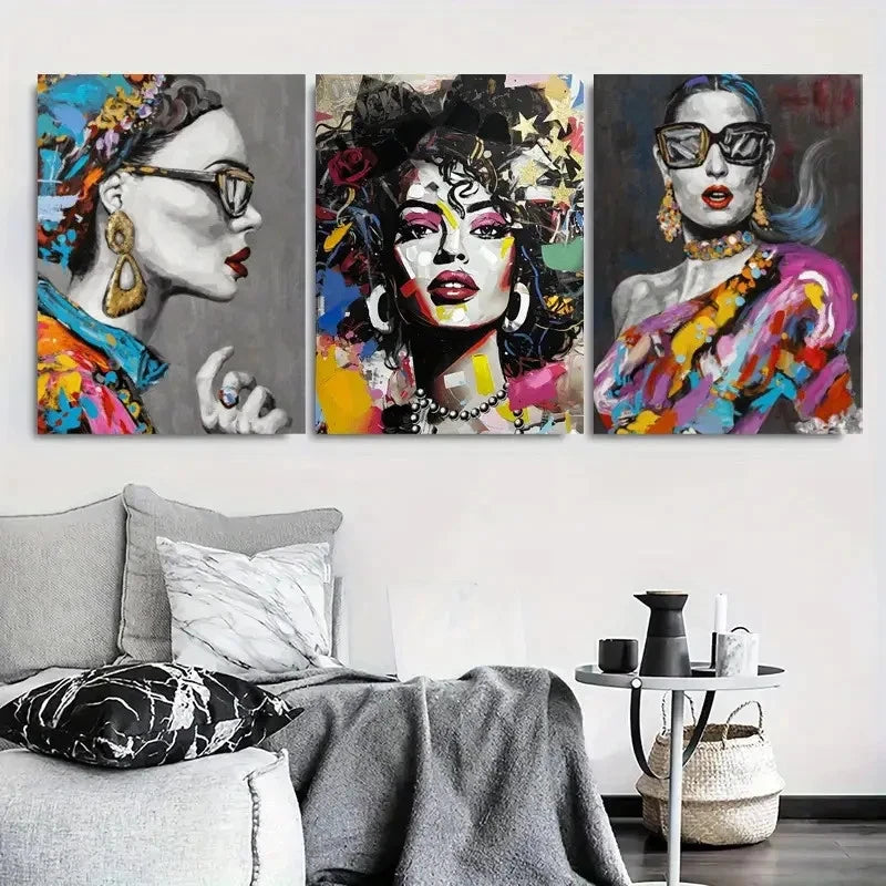 3pcs Vibrant Street Art Style Woman Metal Print Ready to Hang Art