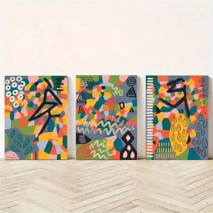 3pcs Colorful Abstract Geometric Shapes Metal Print Ready to Hang Art