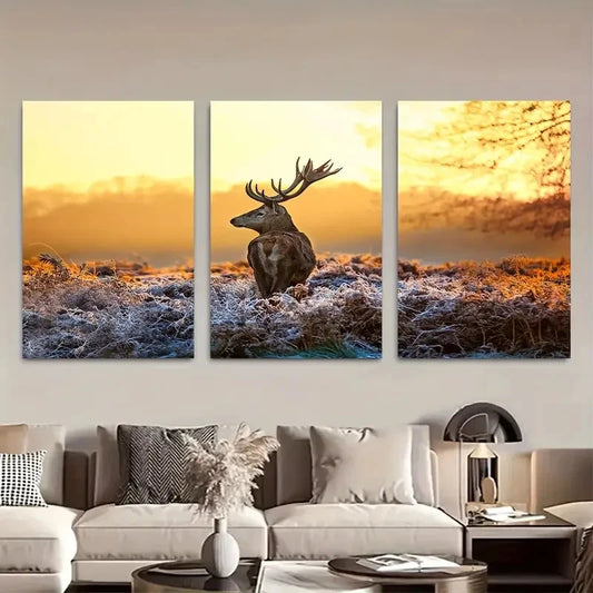 3pcs Deer in morning sun 3 Panel Metal Print Ready to Hang Art