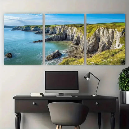 3pcs Pembrokeshire Coastal Cliffs & Natural Beauty Metal Print Ready to Hang Art