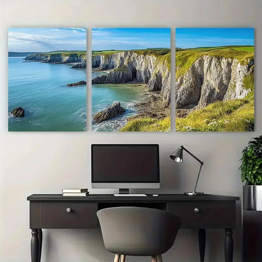 3pcs Pembrokeshire Coastal Cliffs & Natural Beauty Metal Print Ready to Hang Art