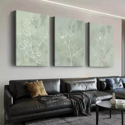 3pcs Minimalist Wind Green Natural White Plant Wall Art Set Canvas Framed 50x70cm - High Quality Print 100% Australian Made Wall Canvas Ready to Hang
