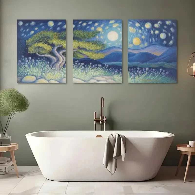 3pcs Impressionist Swirling Sky Painting Metal Print Ready to Hang Art