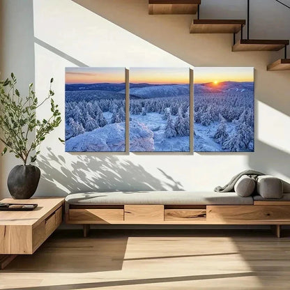 3pcs Snowy Landscape with Sunset Reflection Wall Art Set Canvas Framed 40x60cm - High Quality Print 100% Australian Made Wall Canvas Ready to Hang