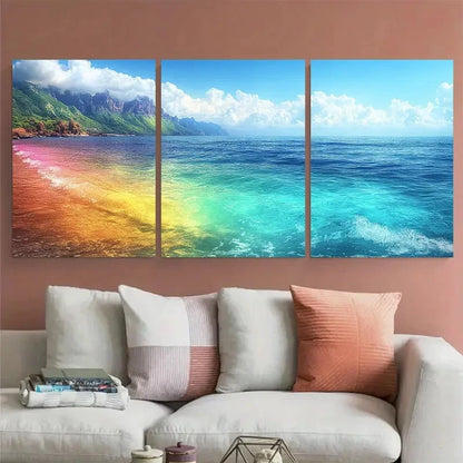 3pcs Vibrant Rainbow Seascape Turquoise Ocean Metal Print Ready to Hang Art