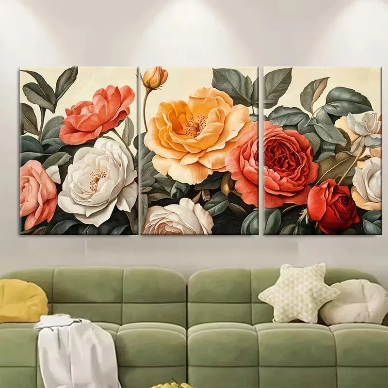 3pcs Vintage Italian Floral Metal Print Ready to Hang Art