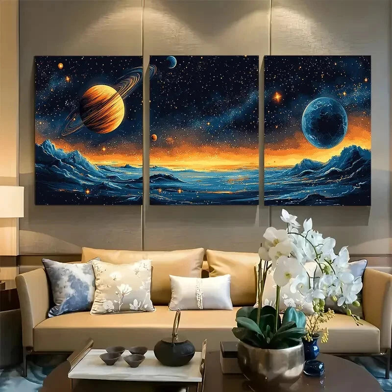 3pcs Inspired Planetary Solar System Metal Print Ready to Hang Art