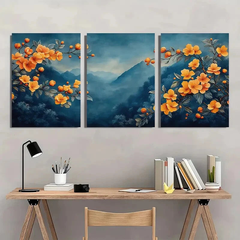 3pcs Vintage Inspire Botanical Textile Poster Art Metal Print Ready to Hang Art