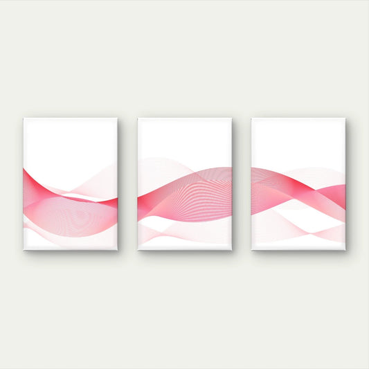 3pcs Pink Wave Line Art Modern Minimalist Wall Art Set Canvas Framed 50x70cm - High Quality Print 100% Australian Made Wall Canvas Ready to Hang