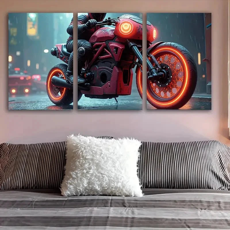 3pcs Guy On Motorcycle Wall Art Set Canvas Framed 60x90cm - High Quality Print 100% Australian Made Wall Canvas Ready to Hang