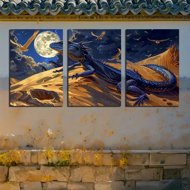 3pcs Lizards Crows Hovering Overhead Design Metal Print Ready to Hang Art