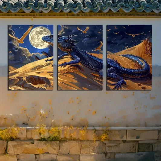 3pcs Lizards Crows Hovering Overhead Design Metal Print Ready to Hang Art