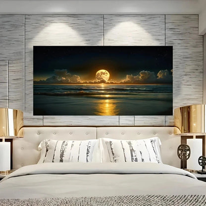 Moonlit Beac wall canvas office home room framed 120x60cm