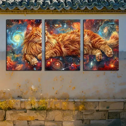 3pcs Galaxy Cat Illustration Metal Print Ready to Hang Art