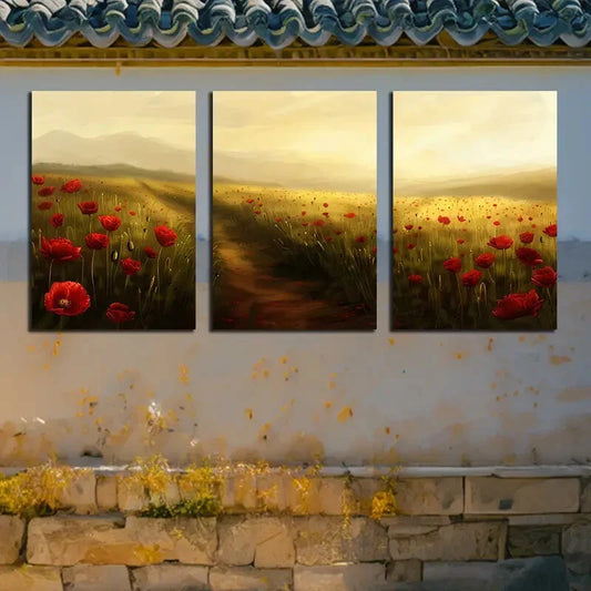 3pcs Vibrant Charming Floral Grassland Design Metal Print Ready to Hang Art