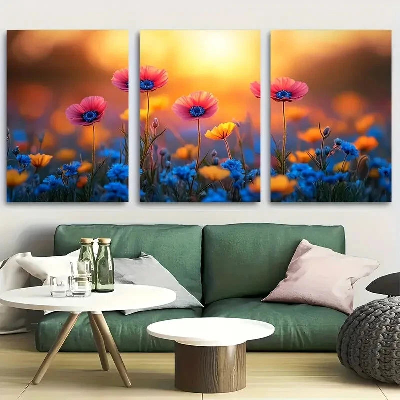 3pcs Spring Wildflowers Floral Field Design Metal Print Ready to Hang Art