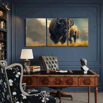 3pcs Artistic Bison Landscape Wildlife Art Metal Print Ready to Hang Art