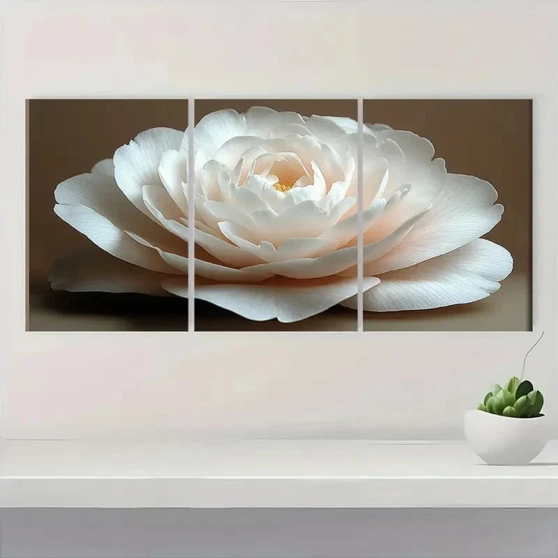 3pcs White Camellia Flower Elegant Floral CF     Wall Art Set Canvas Framed 60x90cm - High Quality Print 100% Australian Made Wall Canvas Ready to Hang
