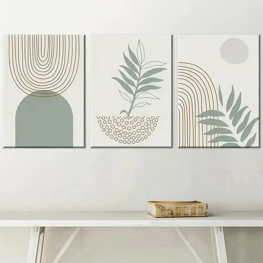 3pcs Bohemian Modern Fashion Abstract Line Art Metal Print Ready to Hang Art