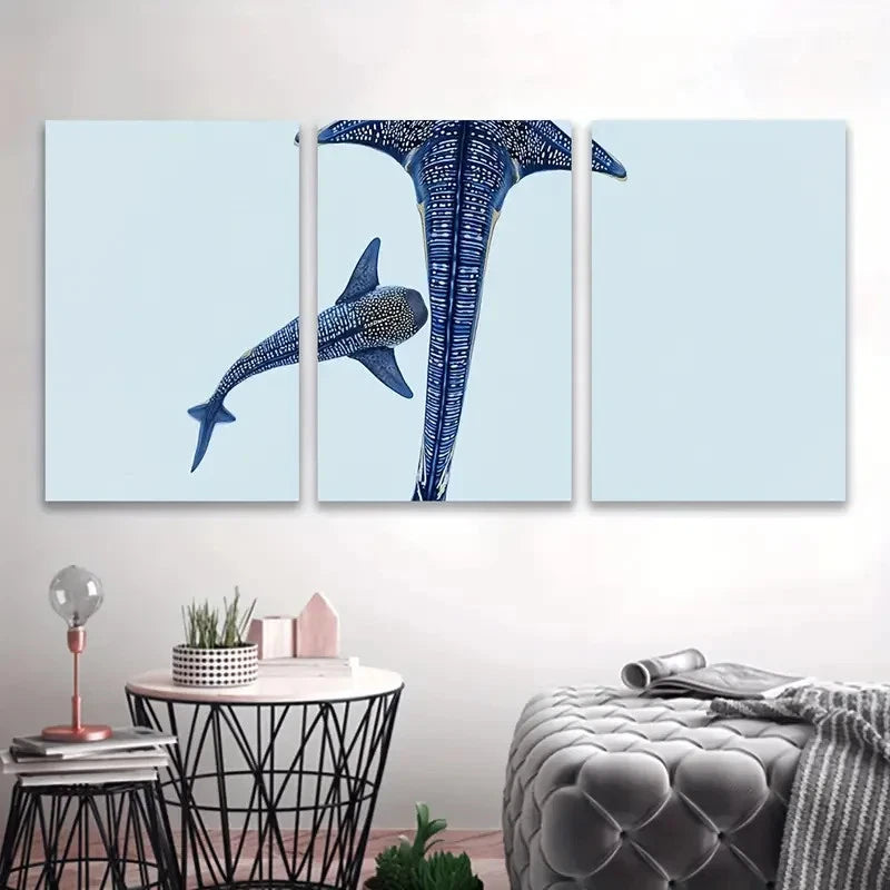 3pcs Whale Shark Scene Wall Art Set Canvas Framed 60x90cm - High Quality Print 100% Australian Made Wall Canvas Ready to Hang