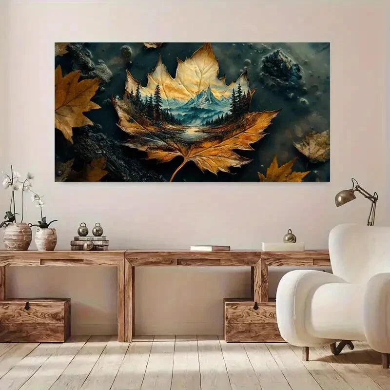 Foliage Mountain Lake wall canvas office home room framed 120x60cm - Bella Home Decor