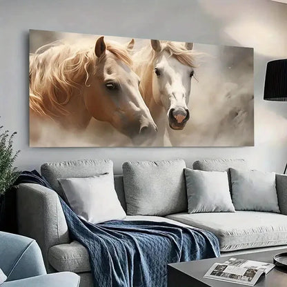 Two Galloping Horse Desert wall canvas office home room framed 120x60cm - Bella Home Decor