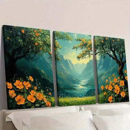 3pcs Original Floral Landscape EO Wall Art Set Canvas Unframed - High Quality Print 100% Australian Made Wall Canvas