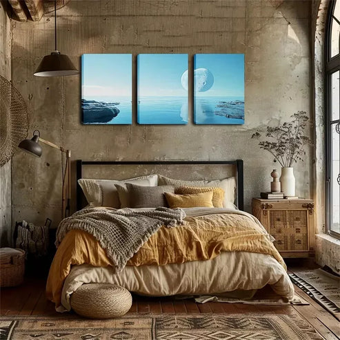 3pcs The Moon On The Water Wall Art Canvas Unframed - High Quality Print 100% Australian Made Wall Canvas