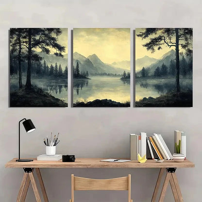 3pcs Black and White Nature Scene Mountain Views Metal Print Ready to Hang Art