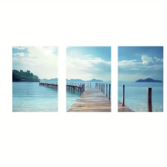 3pcs Lounge Area Or Light River Abstract Art Metal Print Ready to Hang Art