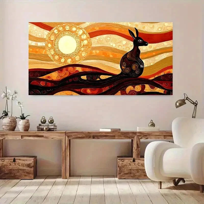 Vibrant Kangaroo & Sunset Wall Art Canvas Office Home Room Framed 120x60cm