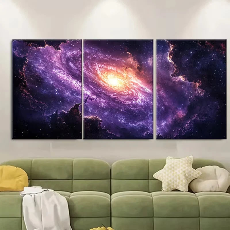 3pcs Mesmerizing Purple Galaxy Cosmic Metal Print Ready to Hang Art