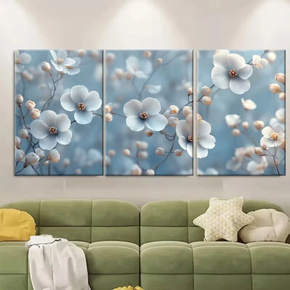 3pcs Elegant White Floral Bush Metal Print Ready to Hang Art