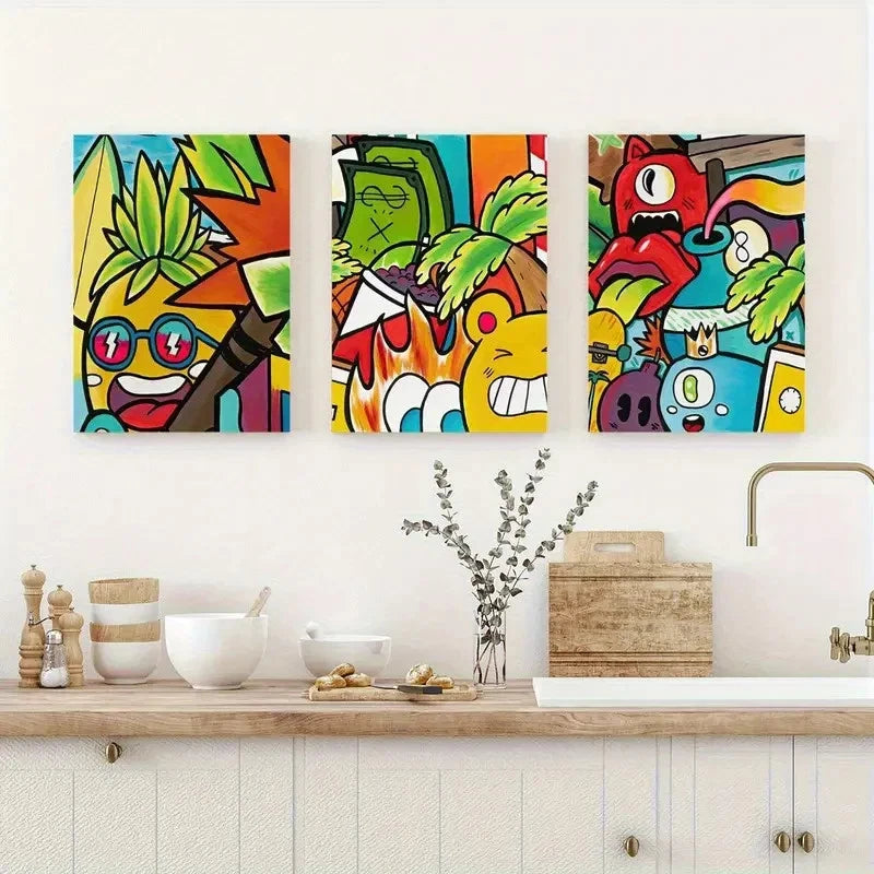 3pcs Graffiti-Style Pop Art Design Metal Print Ready to Hang Art