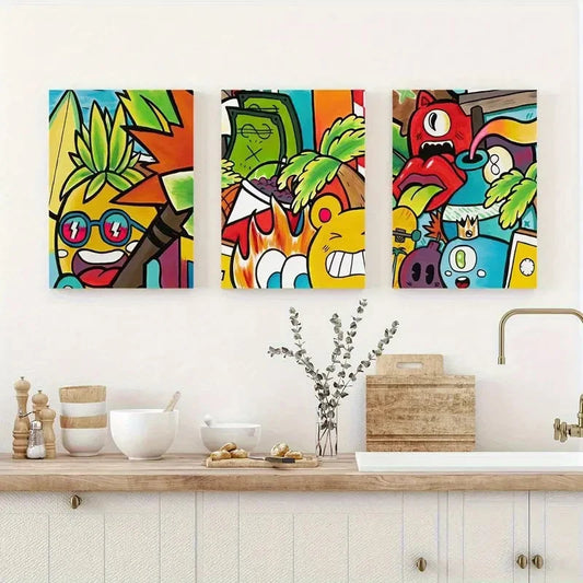 3pcs Graffiti-Style Pop Art Design Metal Print Ready to Hang Art