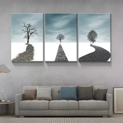 3pcs Winter Solitude Dead Tree Scenery Canvas Framed 60x90cm - High Quality Print 100% Australian Made Wall Canvas Ready to Hang