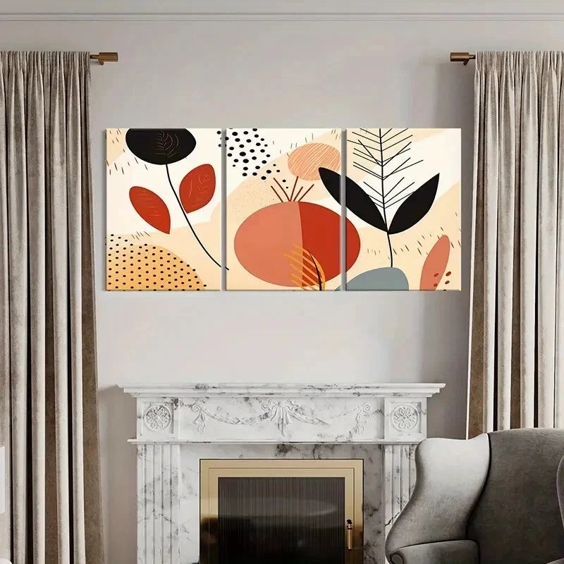 3pcs Abstract Floral Geometric Patterns Art Metal Print Ready to Hang Art