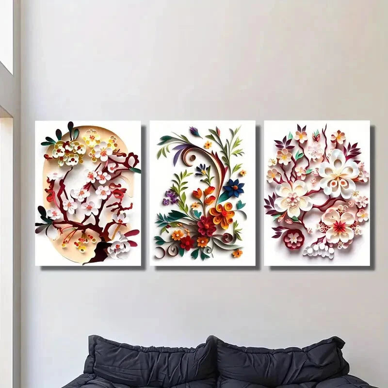 3pcs Exotic Flower Art, Botanical Floral Metal Print Ready to Hang Art