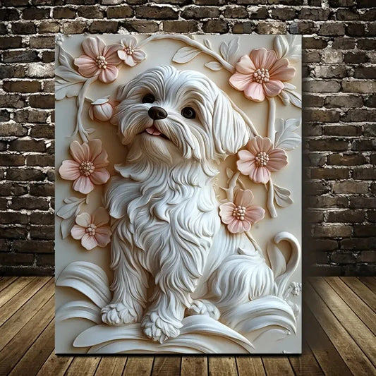 Beautiful Vigilant Shih Tzu Heart Blossoms Painting 40x60cm Metal Print Ready to Hang