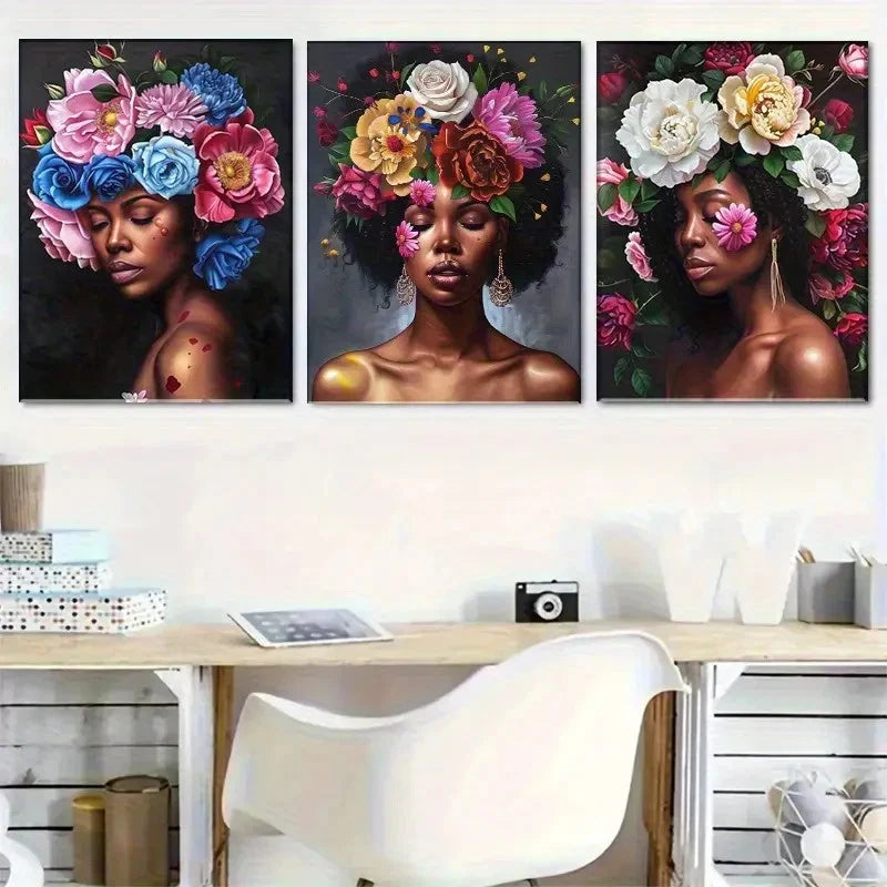 3pcs Floral Crown Woman Stunning Portrait Metal Print Ready to Hang Art